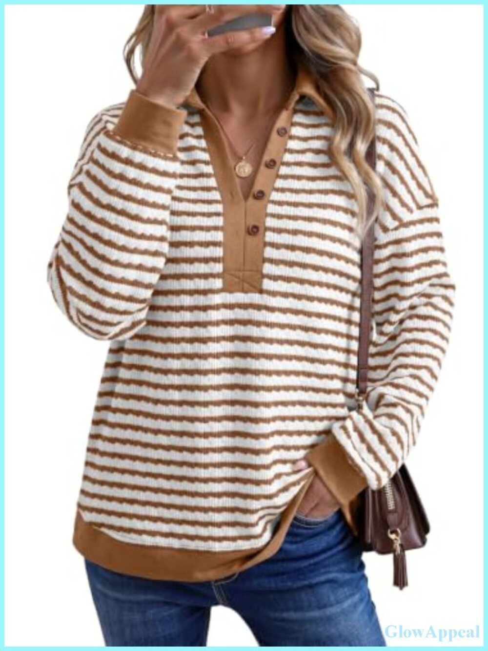 Oversized Henley Neck Sweatshirt Womens Long Sleeve Pullover